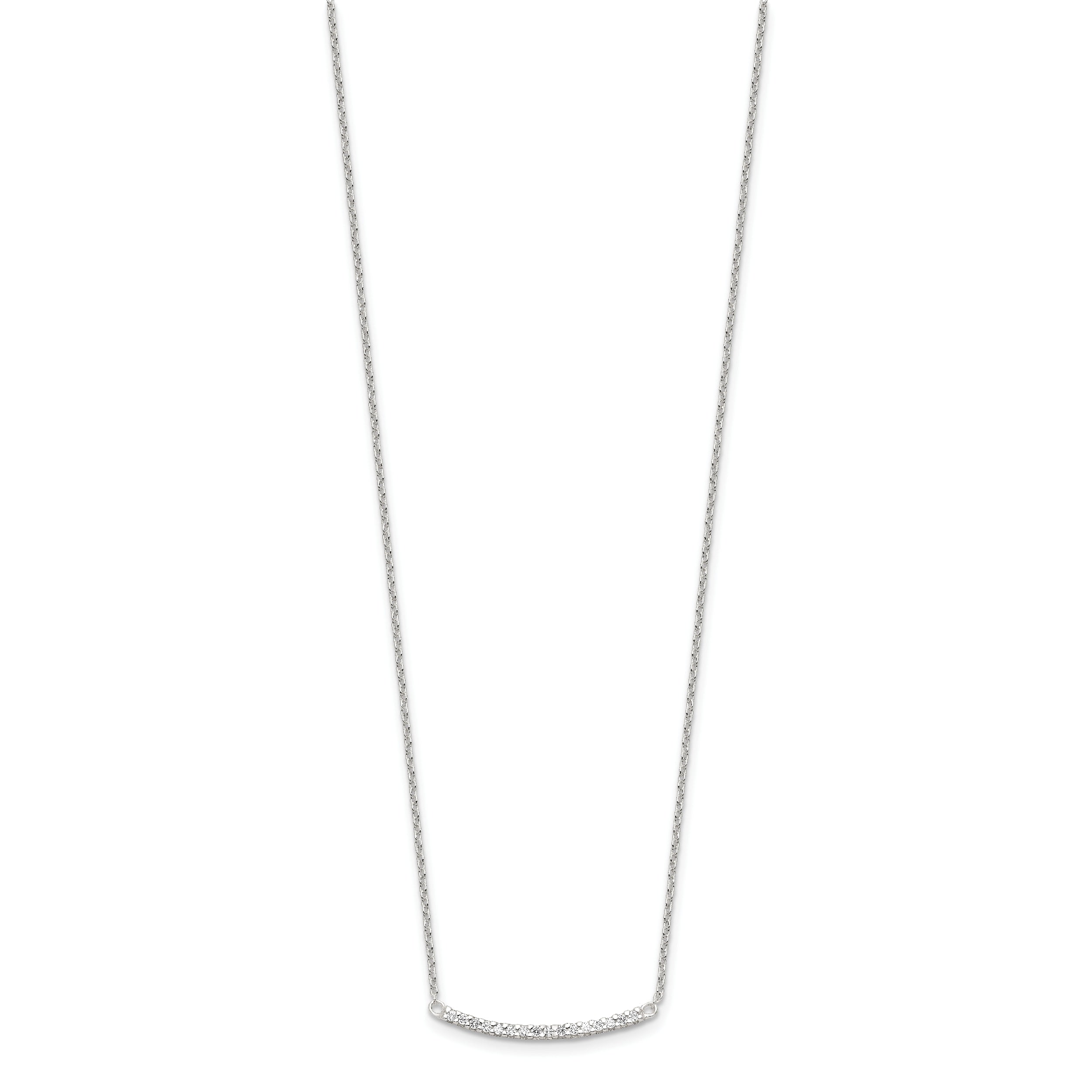 Sterling Silver CZ 18in Curved Bar Necklace