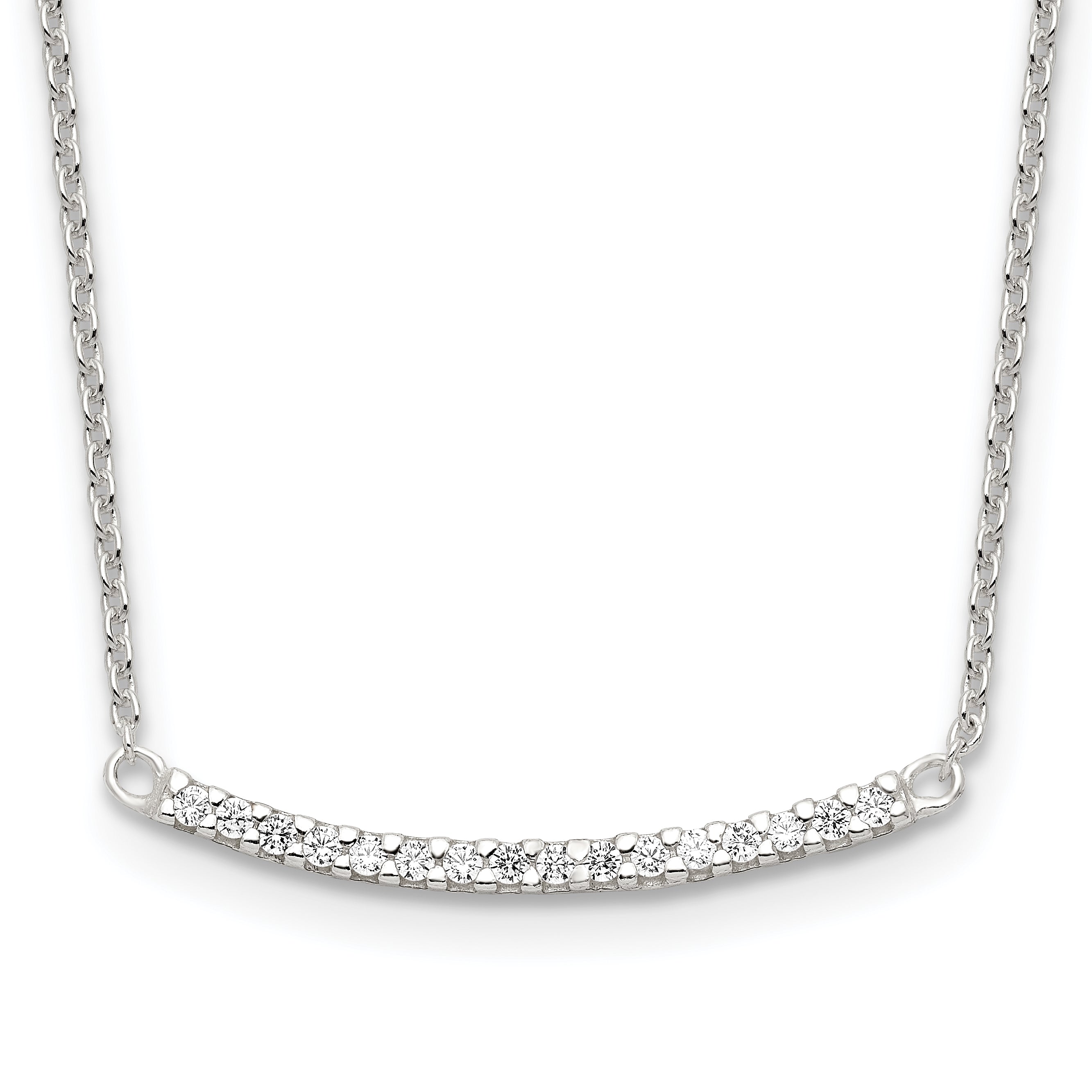 Sterling Silver CZ 18in Curved Bar Necklace