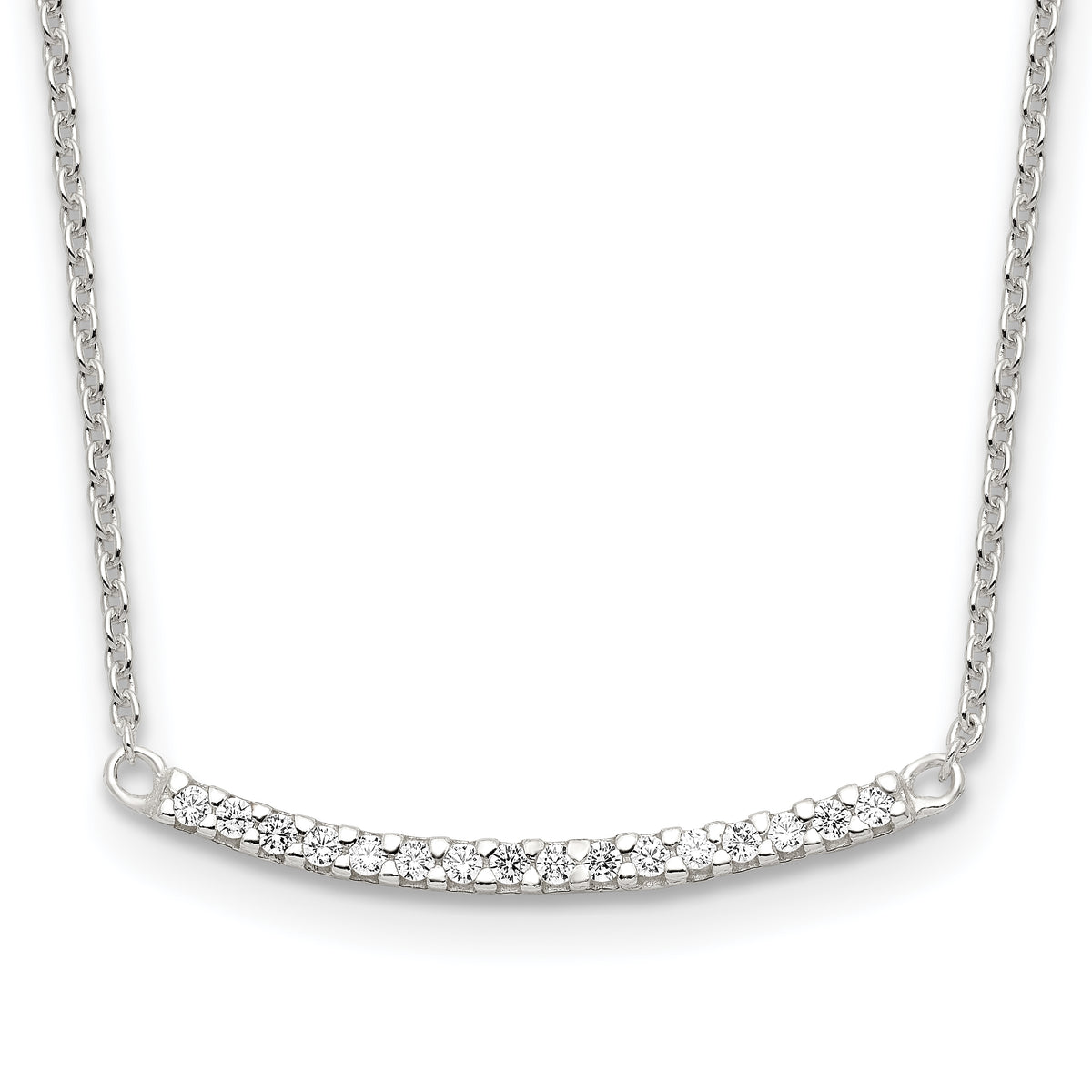 Sterling Silver CZ 18in Curved Bar Necklace