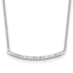 Sterling Silver CZ 18in Curved Bar Necklace