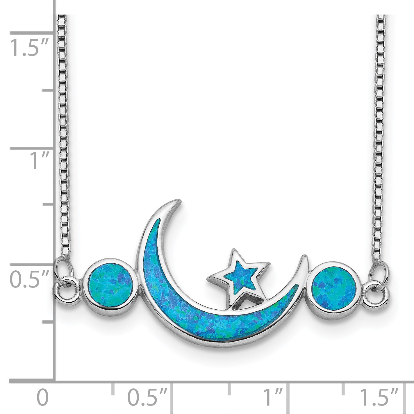 Sterling Silver Rhod-plated Created Opal Moon and Star Necklace