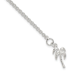 Sterling Silver 10inch Solid Polished Palm Tree Anklet