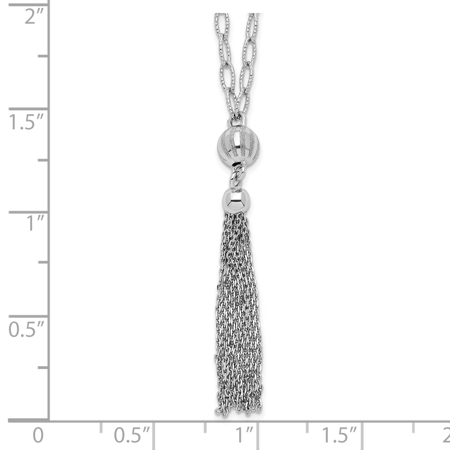 Sterling Silver 925 Beaded Tassel Necklace with Rhodium Polish