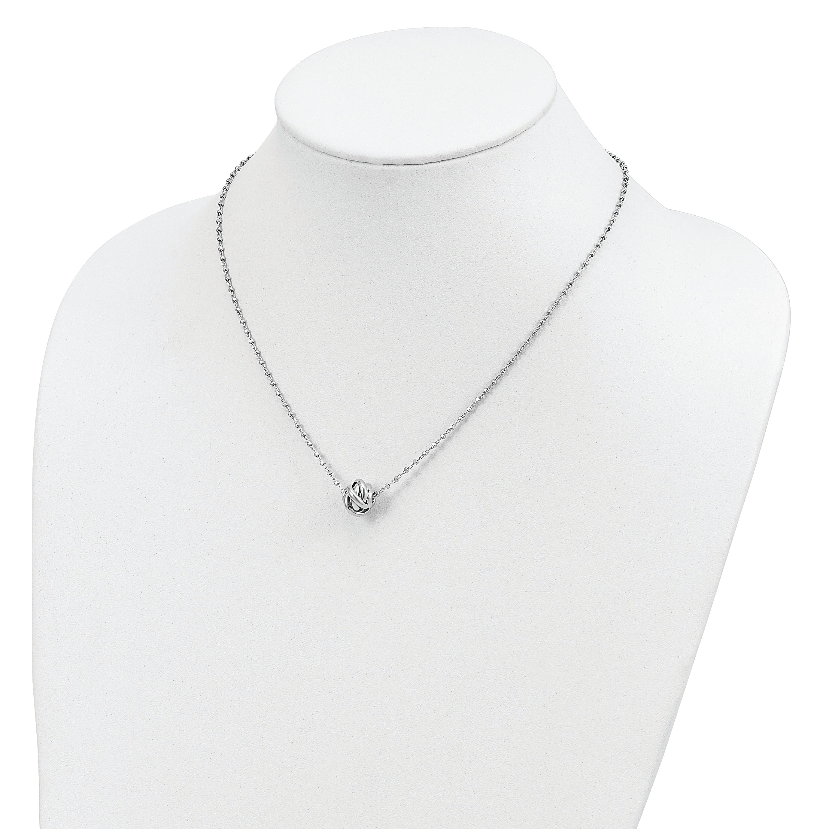 Sterling Silver Rhodium-plated Polished Love Knot D/C Chain Necklace