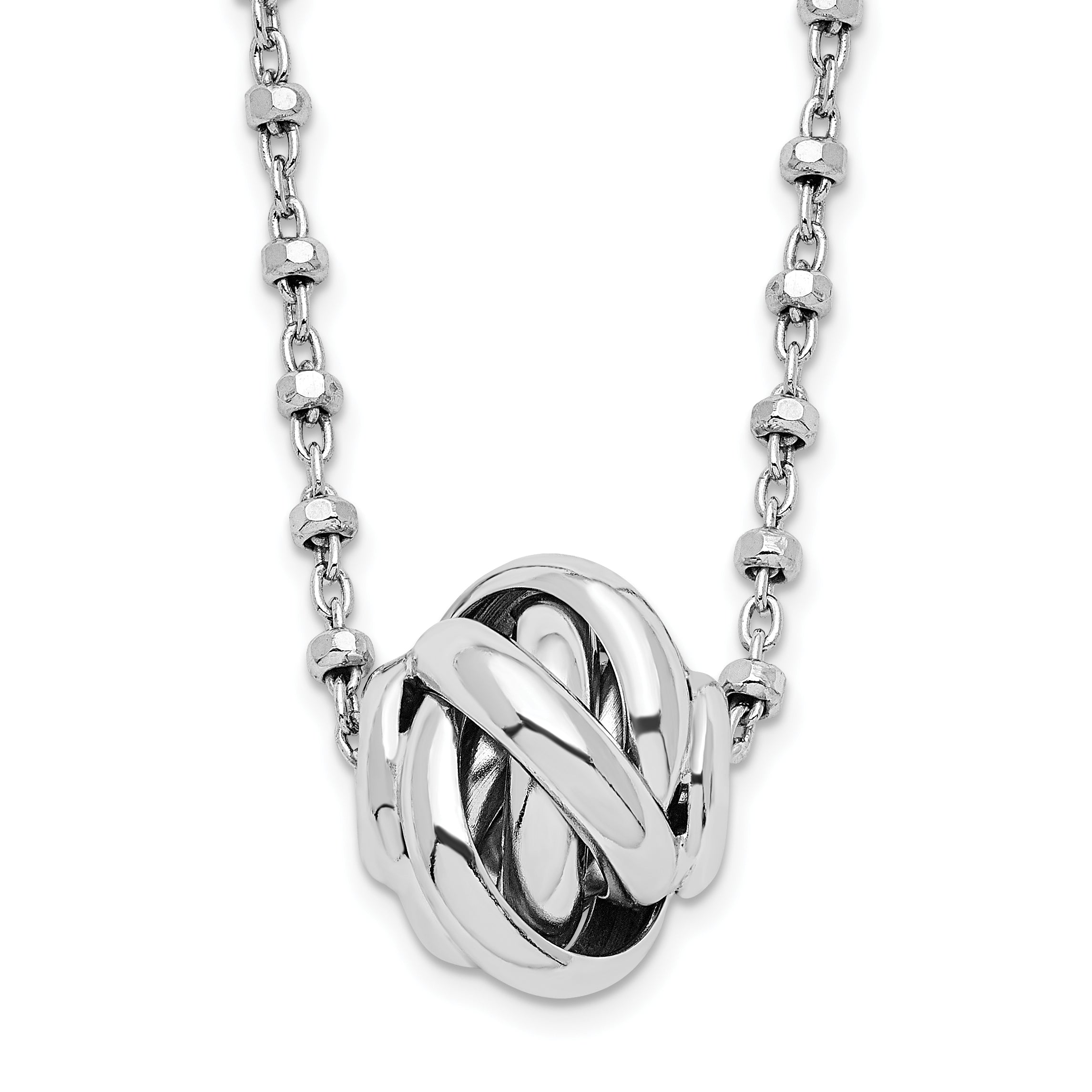 Sterling Silver Rhodium-plated Polished Love Knot D/C Chain Necklace