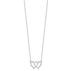 Sterling Silver Polished Interconnected CZ Double Hearts 18 inch Necklace