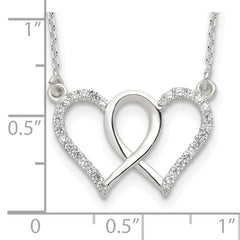 Sterling Silver Polished Interconnected CZ Double Hearts 18 inch Necklace