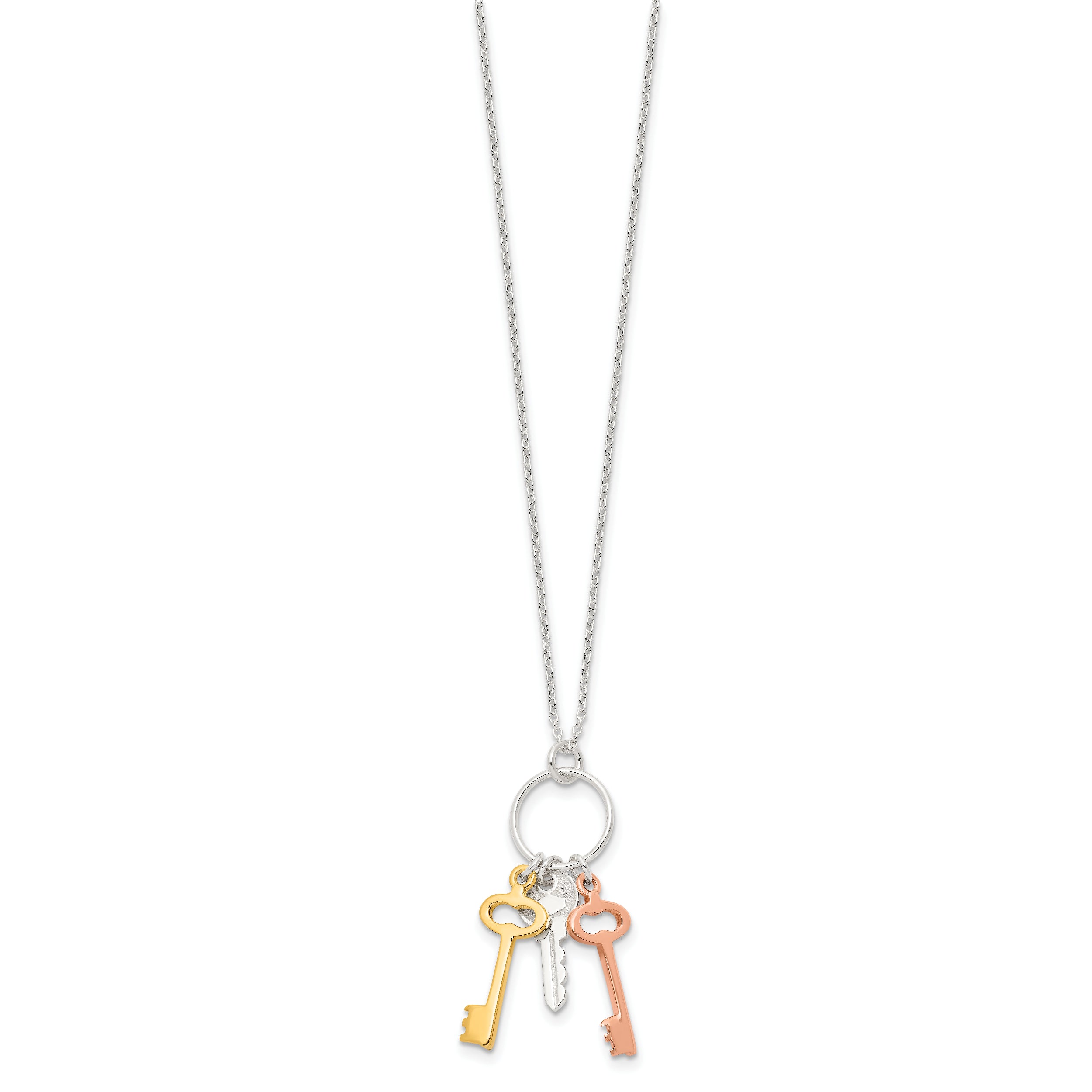 Sterling Silver Rose and Gold-tone Keys Necklace with Polished Finish