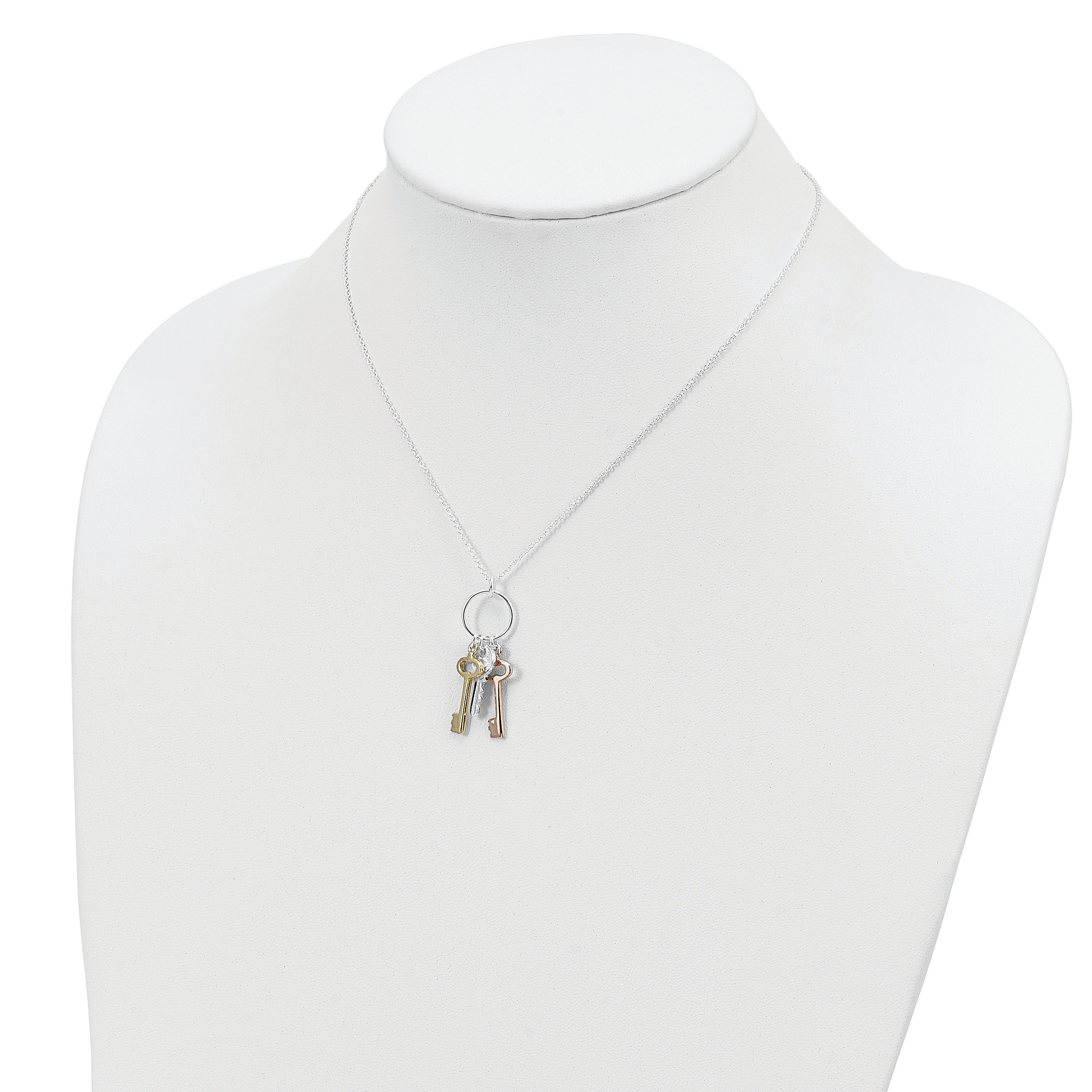 Sterling Silver Rose and Gold-tone Keys Necklace with Polished Finish