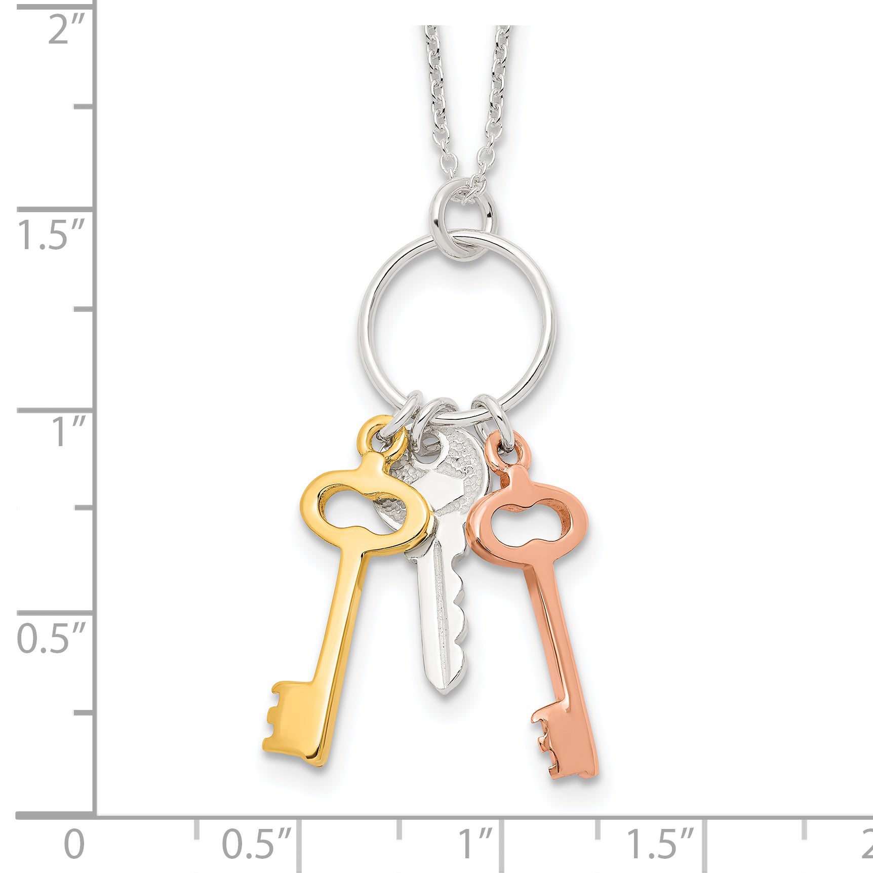 Sterling Silver Rose and Gold-tone Keys Necklace with Polished Finish