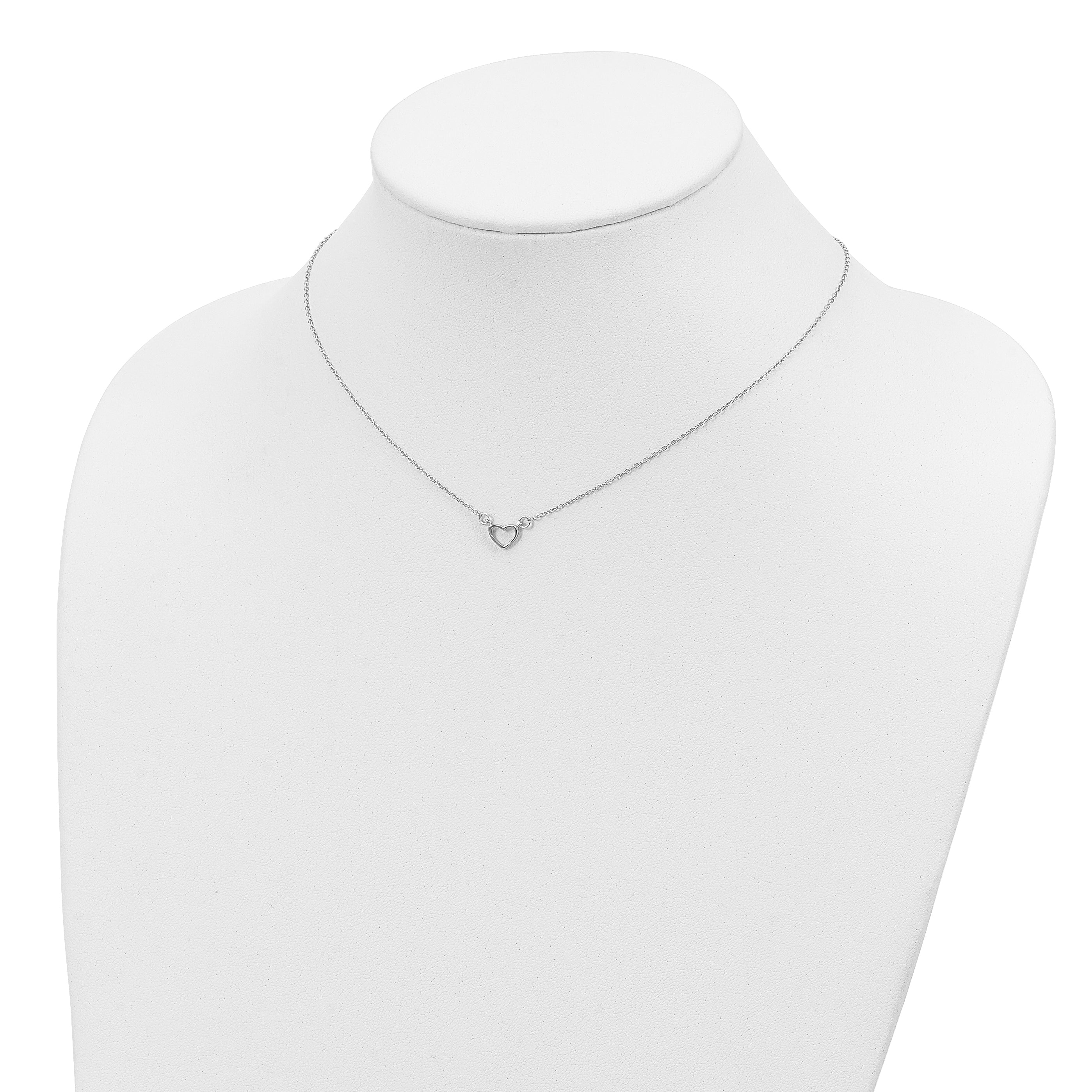 Sterling Silver Rhodium-plated Heart 17 inch Plus 2in ext. Necklace