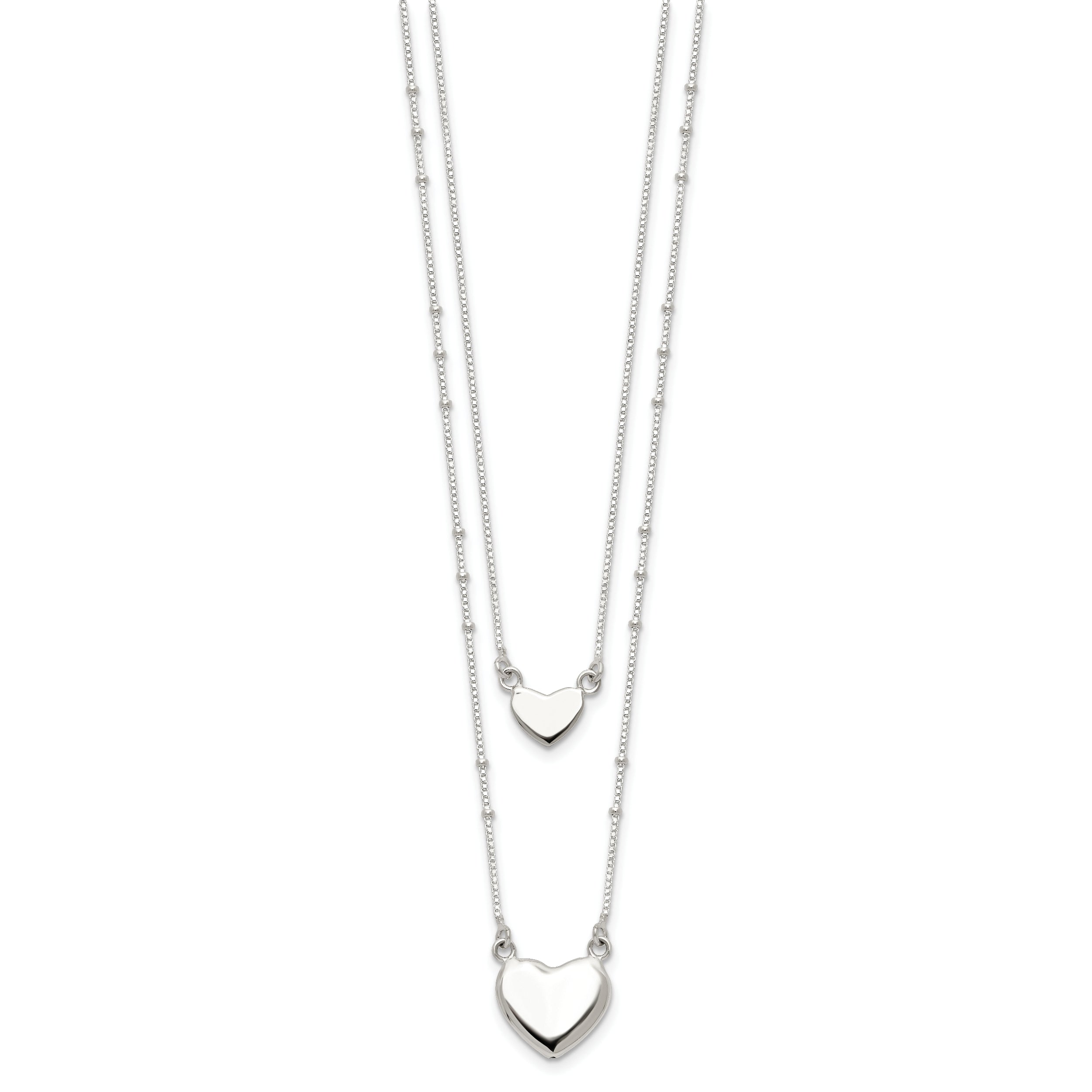 Sterling Silver Polished 2-Strand Heart Dangle Necklace