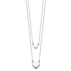 Sterling Silver Polished 2-Strand Heart Dangle Necklace