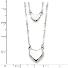 Sterling Silver Polished 2-Strand Heart Dangle Necklace