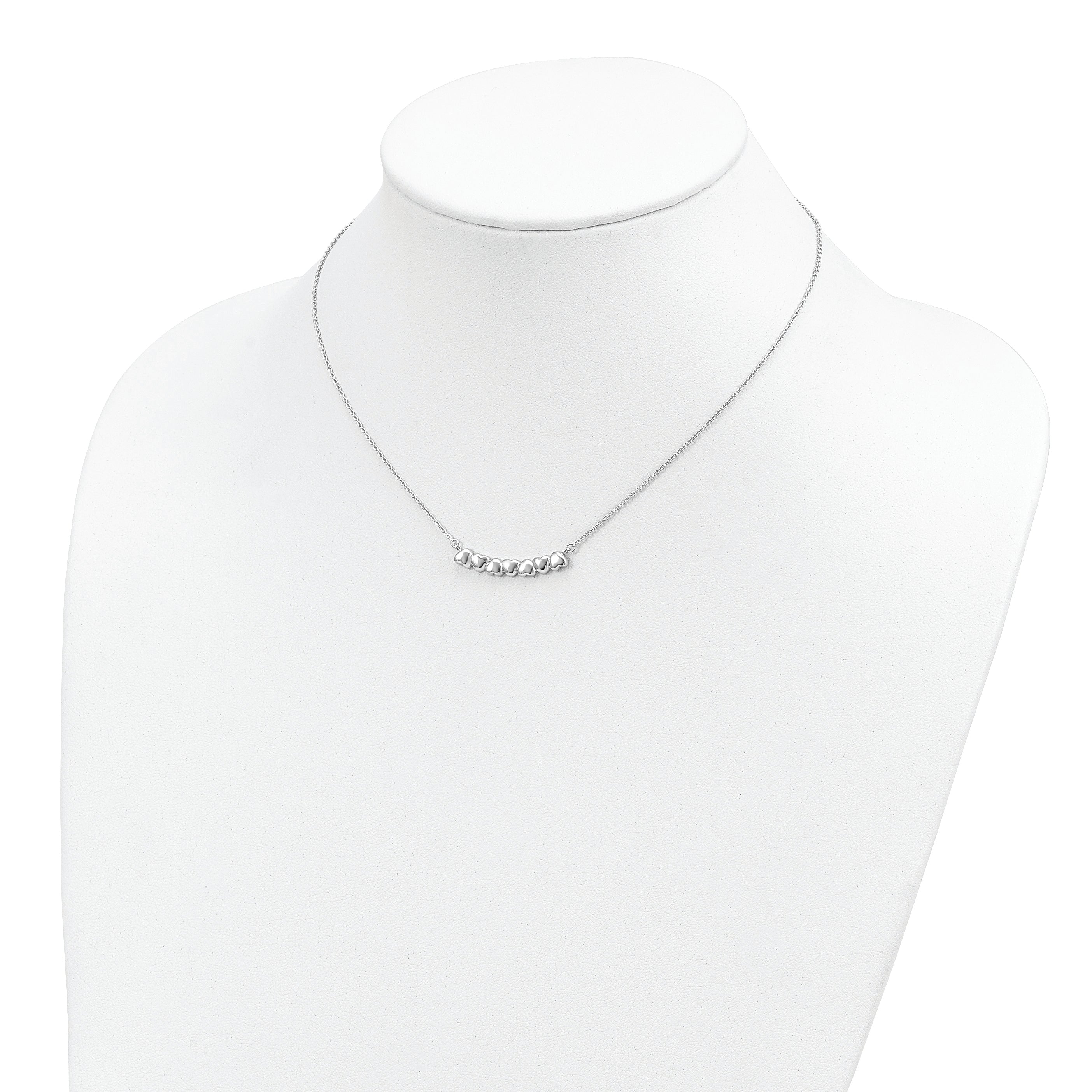 Sterling Silver Rhodium-plated w/2in ext Heart Bar Necklace