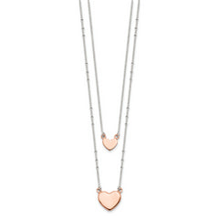 Sterling Silver Rose-tone 2-Strand Heart Dangle Necklace