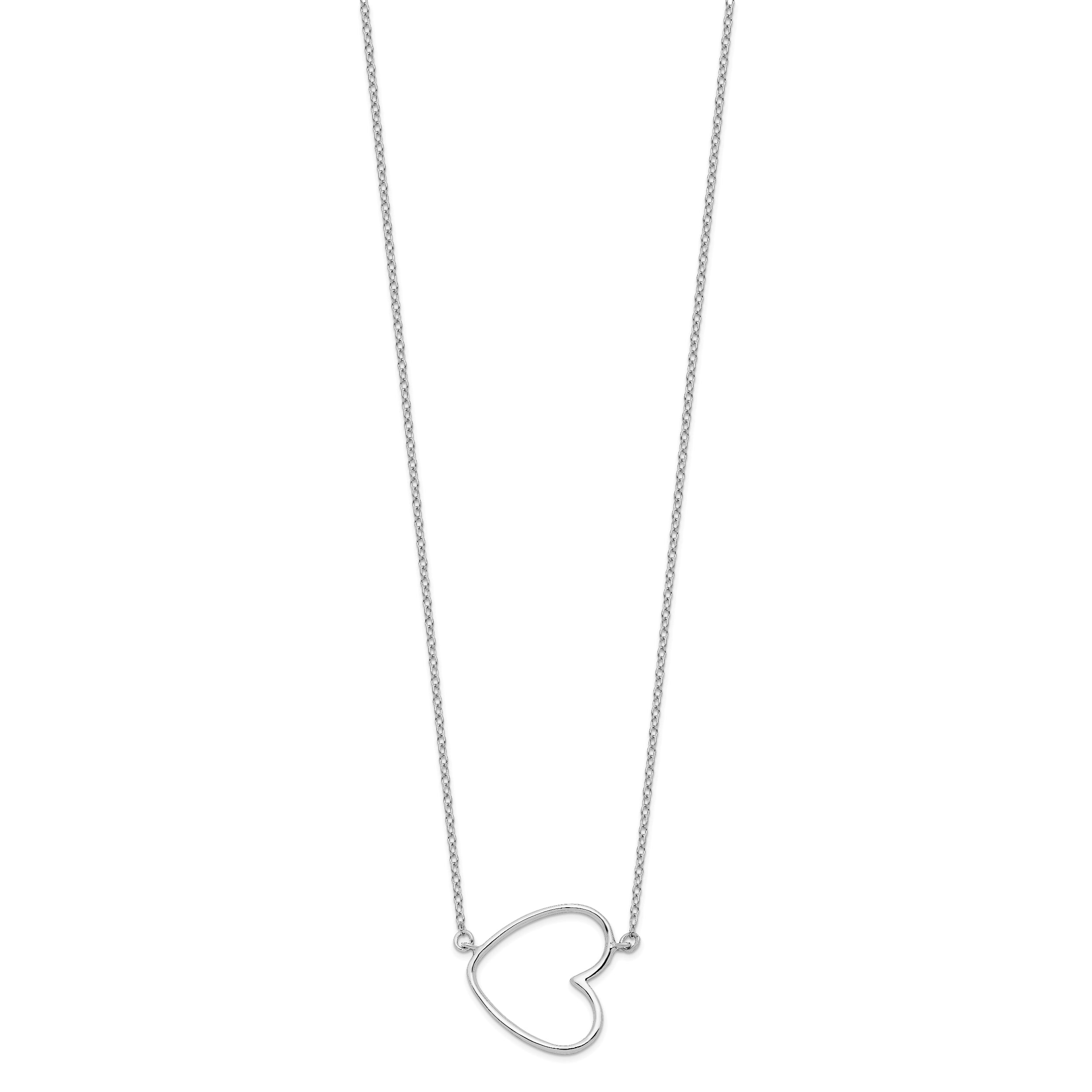 Sterling Silver Rhodium-Plated Heart Necklace with Polished Cable Chain