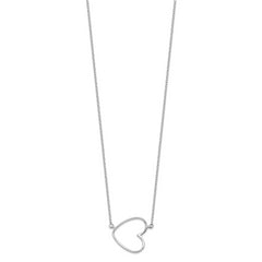 Sterling Silver Rhodium-Plated Heart Necklace with Polished Cable Chain