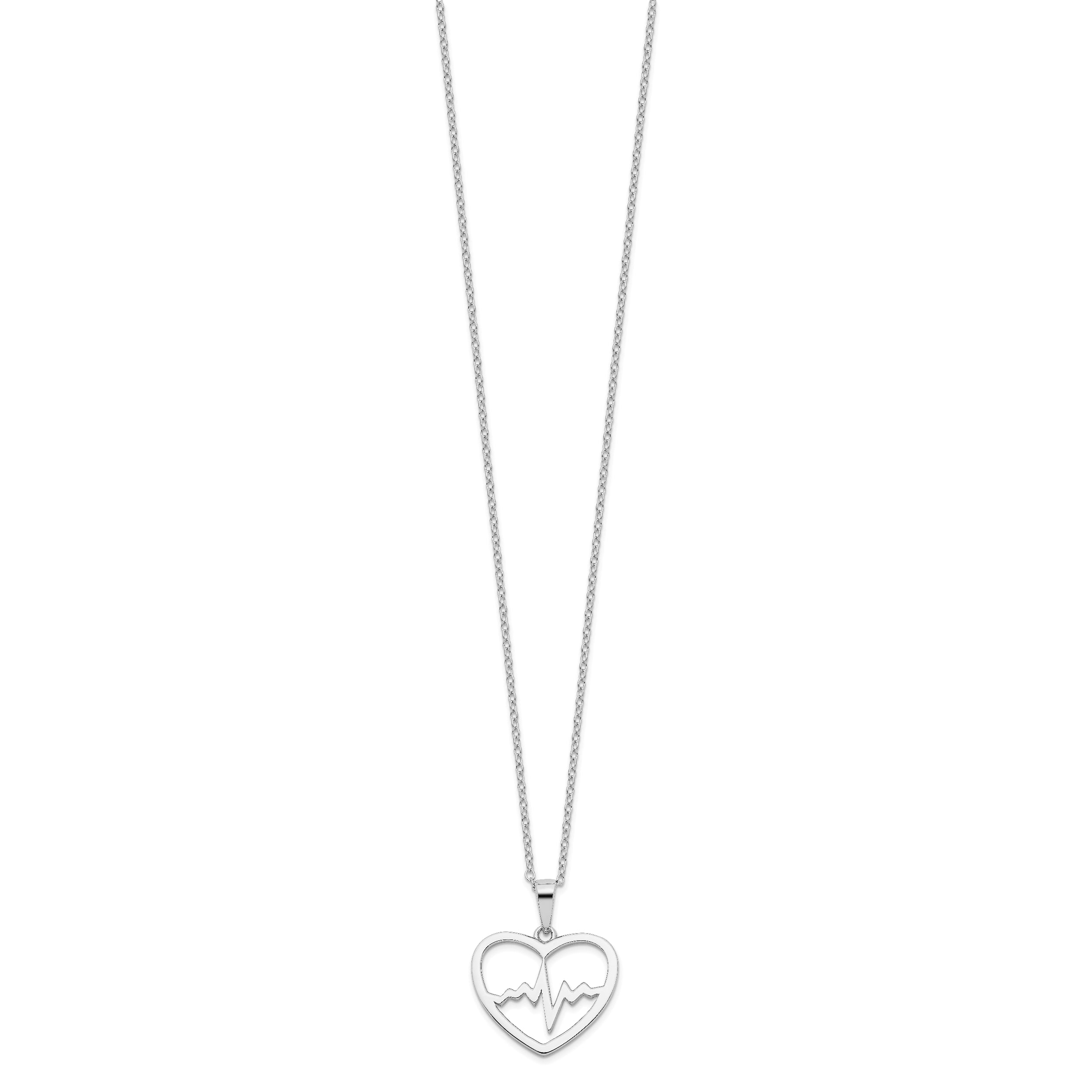 Sterling Silver Rhodium-plated Heartbeat in Heart 16in w/2in Ext Necklace