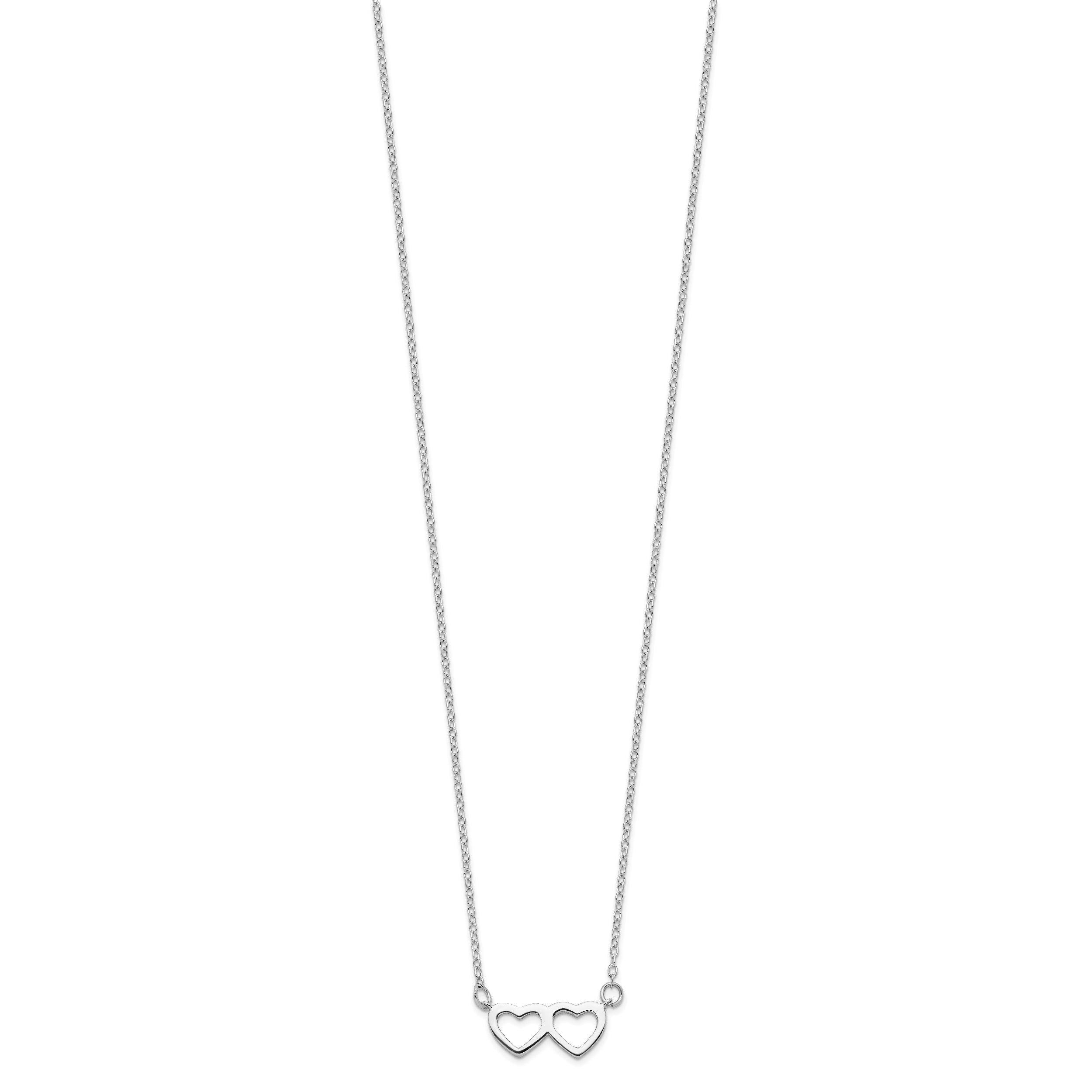 Sterling Silver Rhodium-plated Polished Double Linked Heart 16 inch Necklace with 2 inch extension