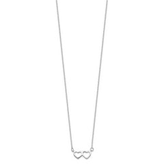 Sterling Silver Rhodium-plated Polished Double Linked Heart 16 inch Necklace with 2 inch extension