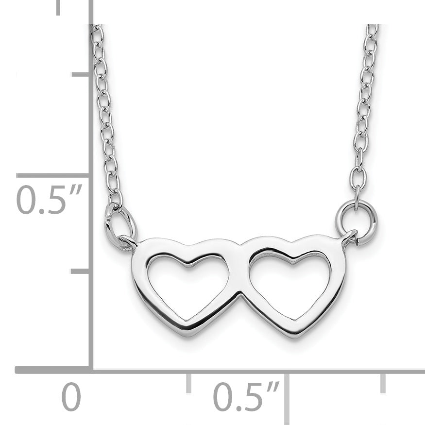 Sterling Silver Rhodium-plated Polished Double Linked Heart 16 inch Necklace with 2 inch extension