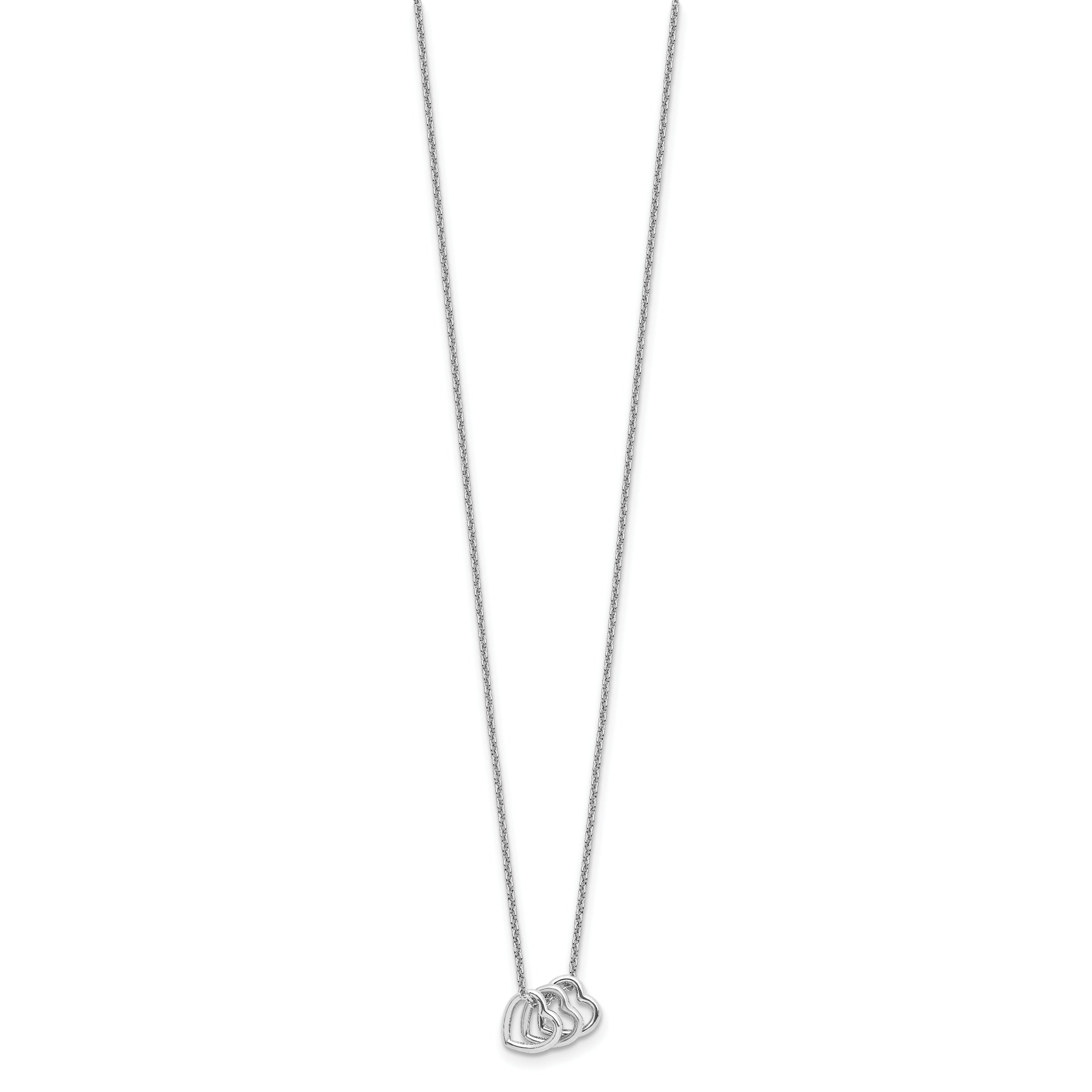 Sterling Silver 925 Hearts Necklace with Rhodium Plating Elegant and Polished