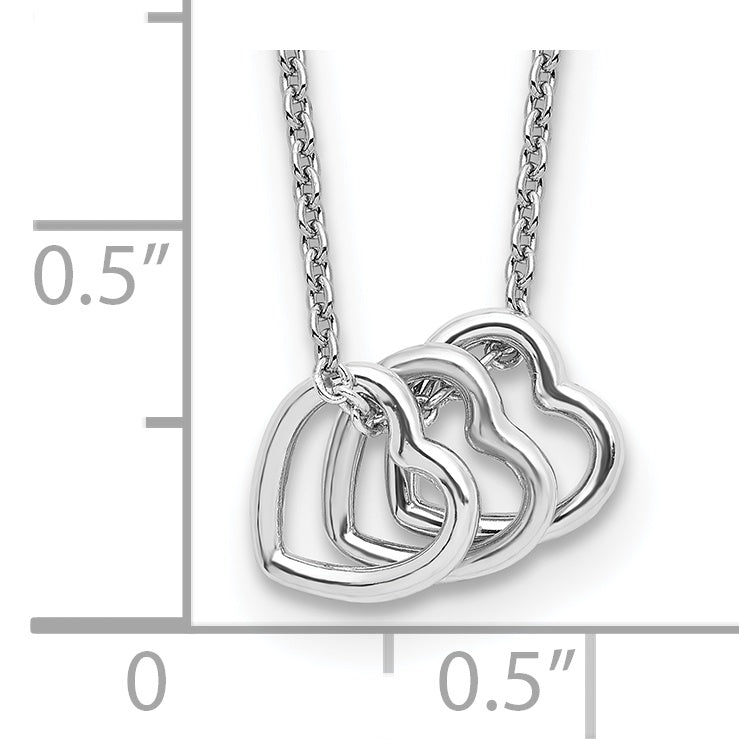 Sterling Silver 925 Hearts Necklace with Rhodium Plating Elegant and Polished