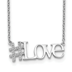 Sterling Silver Rhodium-plated CZ 18in Hashtag LOVE Necklace