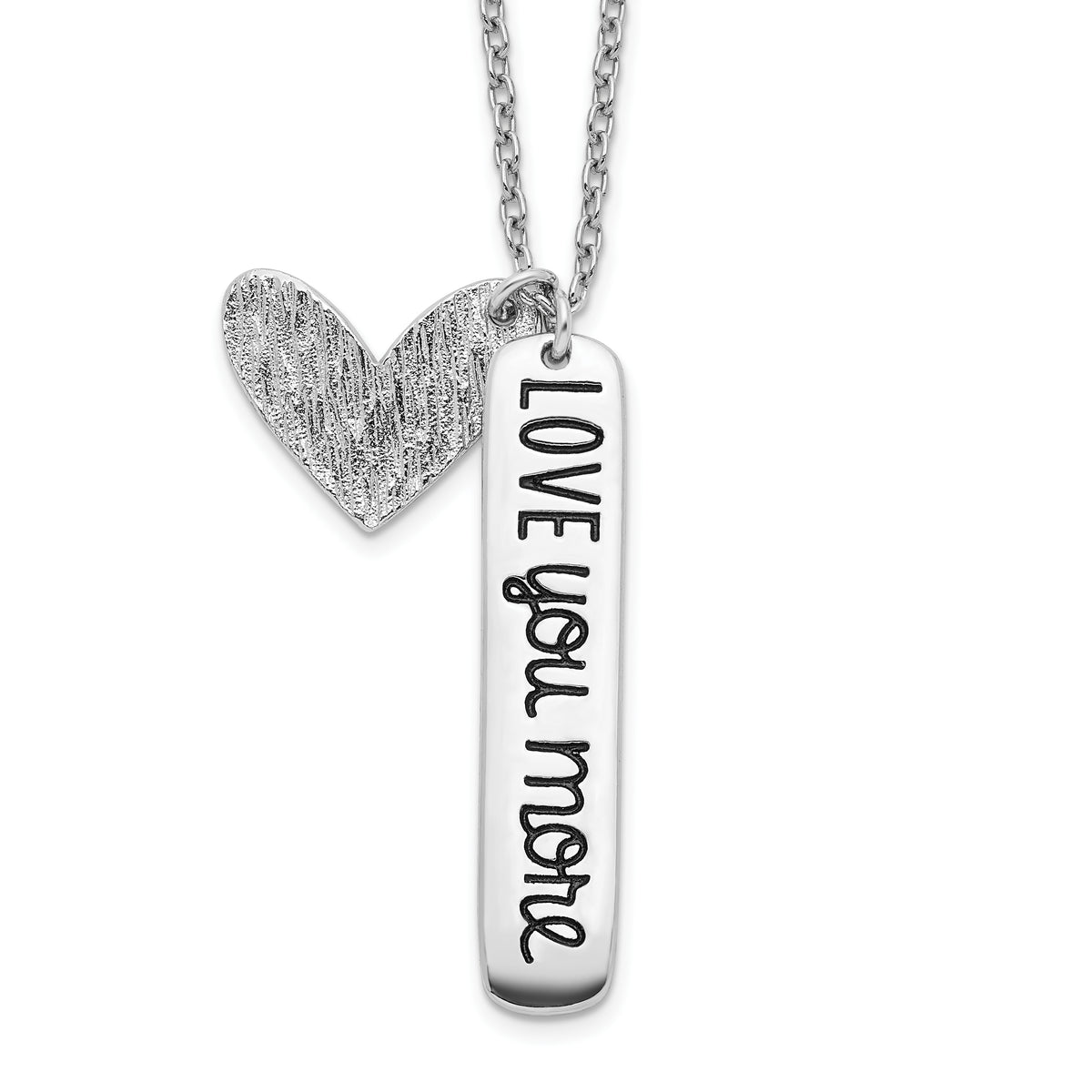 Sterling Silver Rhodium-plated Heart LOVE YOU MORE Necklace