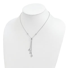 Sterling Silver 925 Polished MOM Y-Necklace with CZ Charms