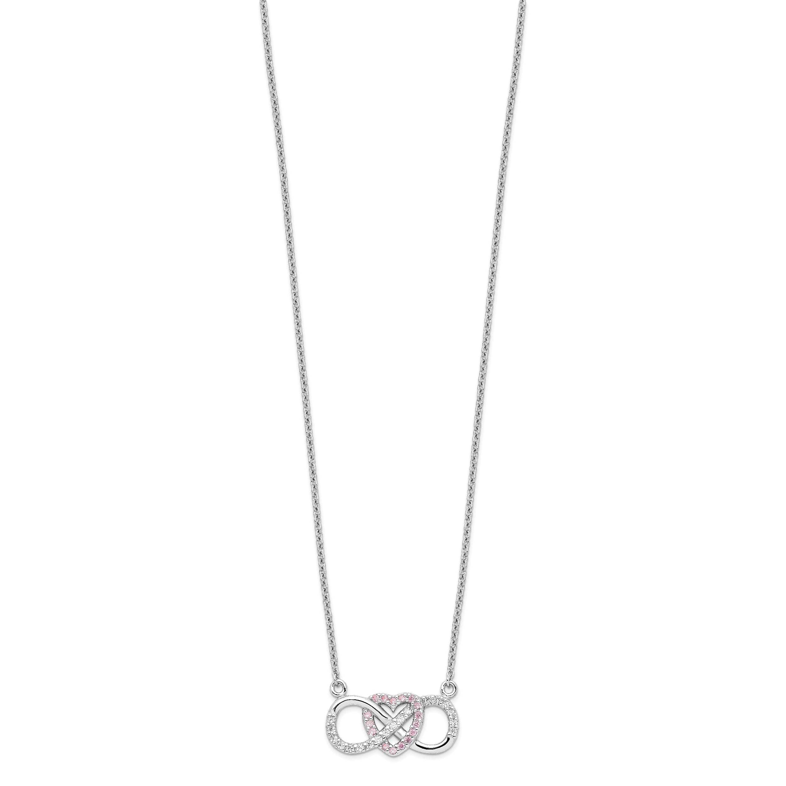 Sterling Silver Rhodium-plated w/CZ Heart w/Infinity Symbol Necklace