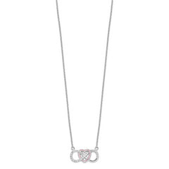 Sterling Silver Rhodium-plated w/CZ Heart w/Infinity Symbol Necklace