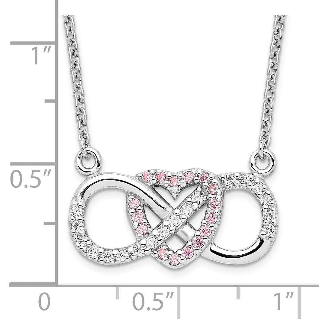 Sterling Silver Rhodium-plated w/CZ Heart w/Infinity Symbol Necklace