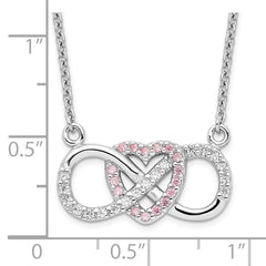 Sterling Silver Rhodium-plated w/CZ Heart w/Infinity Symbol Necklace