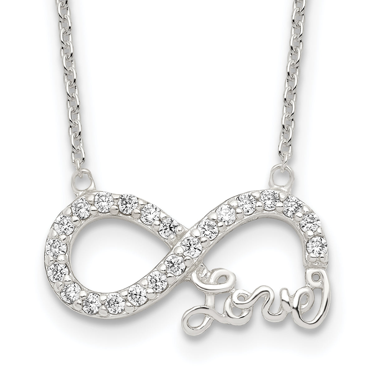 Sterling Silver Rhodium-plated CZ Infinity LOVE Necklace