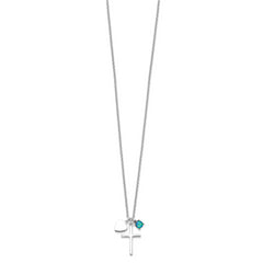 Sterling Silver Rhodium-plated Created Blue Opal Cross Necklace