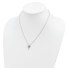 Sterling Silver Rhodium-plated Created Blue Opal Cross Necklace