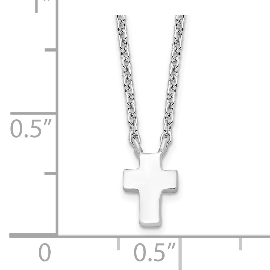 Sterling Silver Rhodium-plated w/2in ext. Polished Cross Necklace