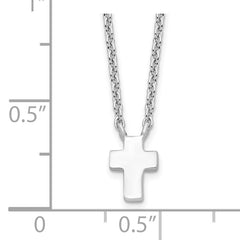 Sterling Silver Rhodium-plated w/2in ext. Polished Cross Necklace