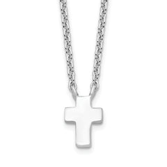 Sterling Silver Rhodium-plated w/2in ext. Polished Cross Necklace