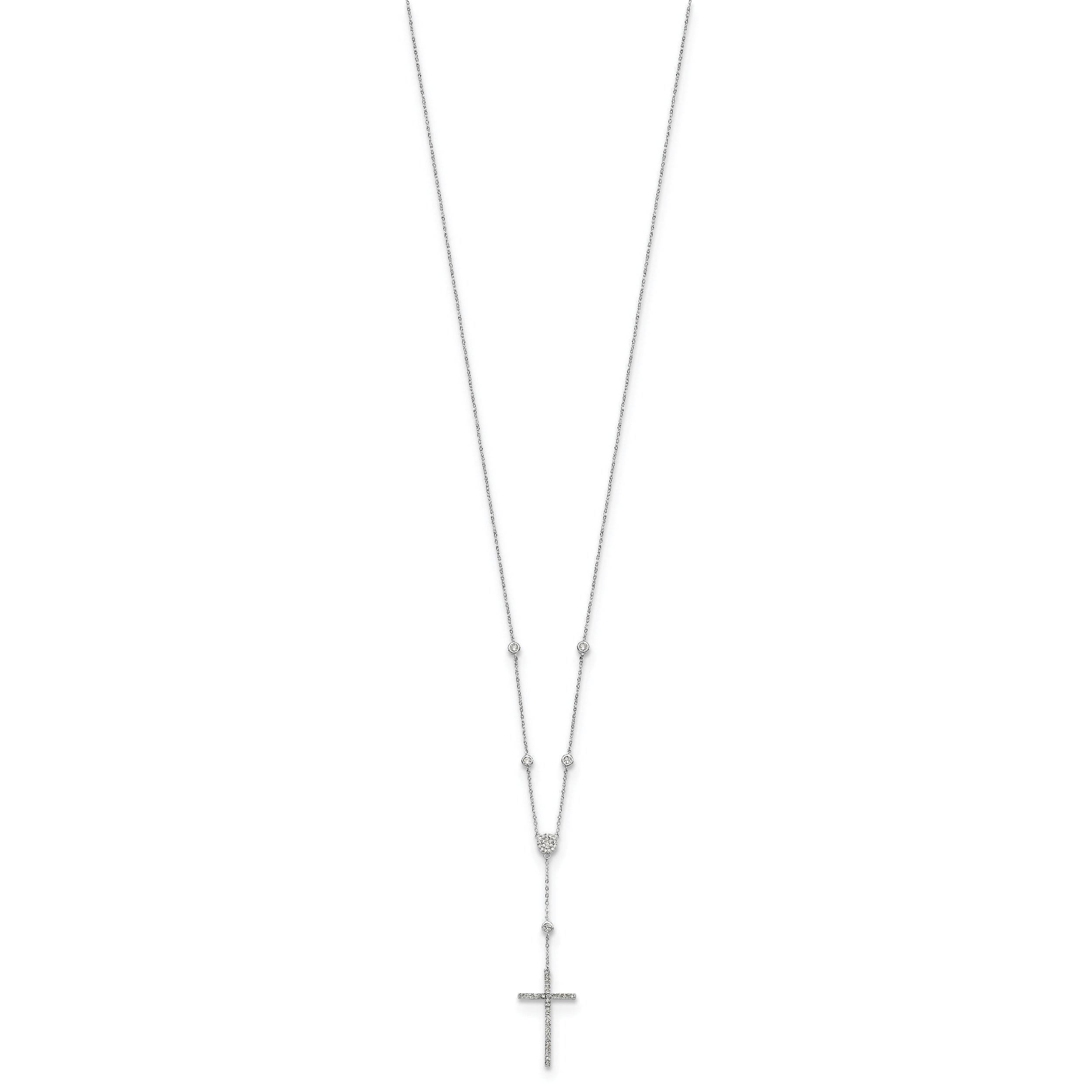 Sophia Jewelers Sterling Silver CZ Cross Pendant Necklace 18 Elegant Rhodium-Plated