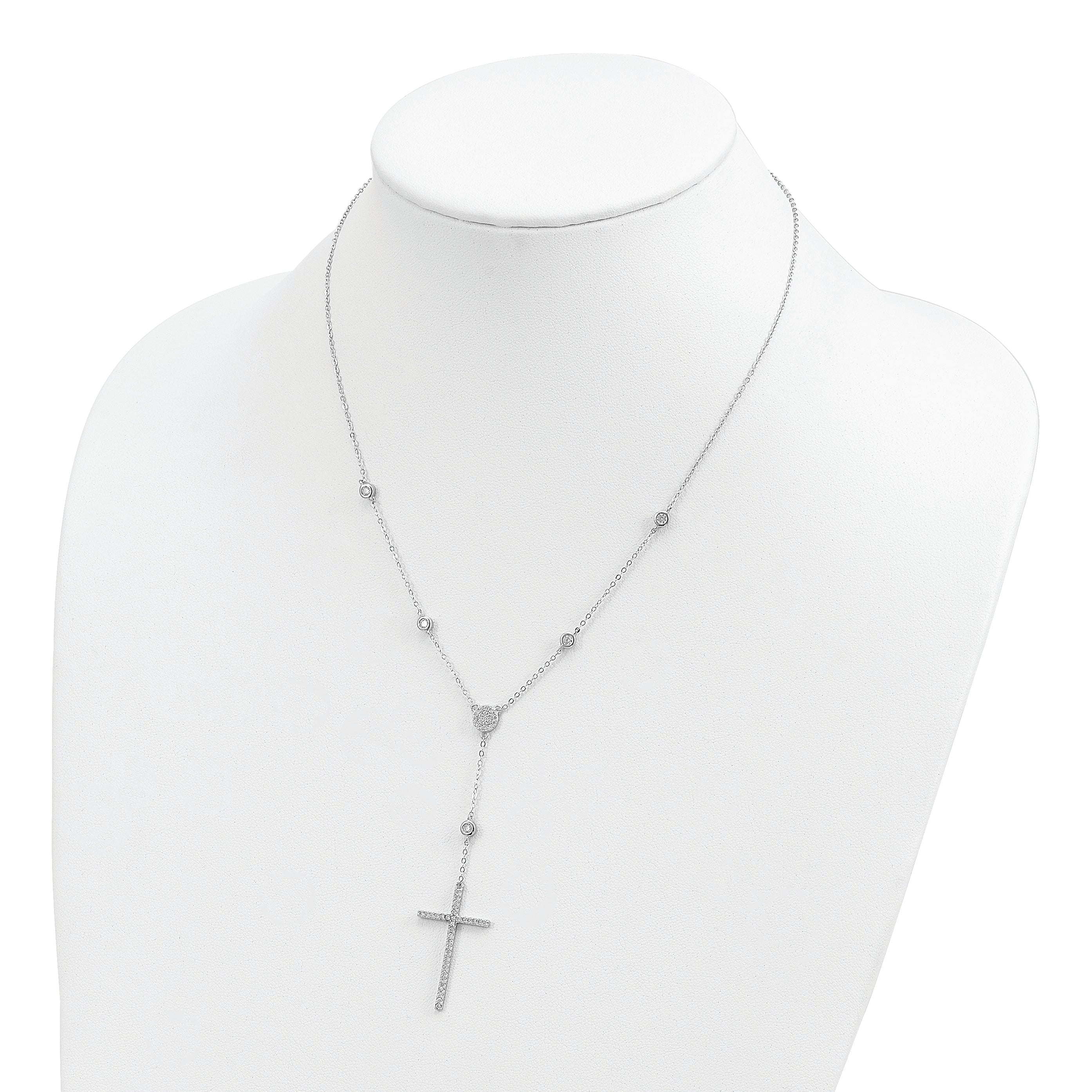 Sophia Jewelers Sterling Silver CZ Cross Pendant Necklace 18 Elegant Rhodium-Plated