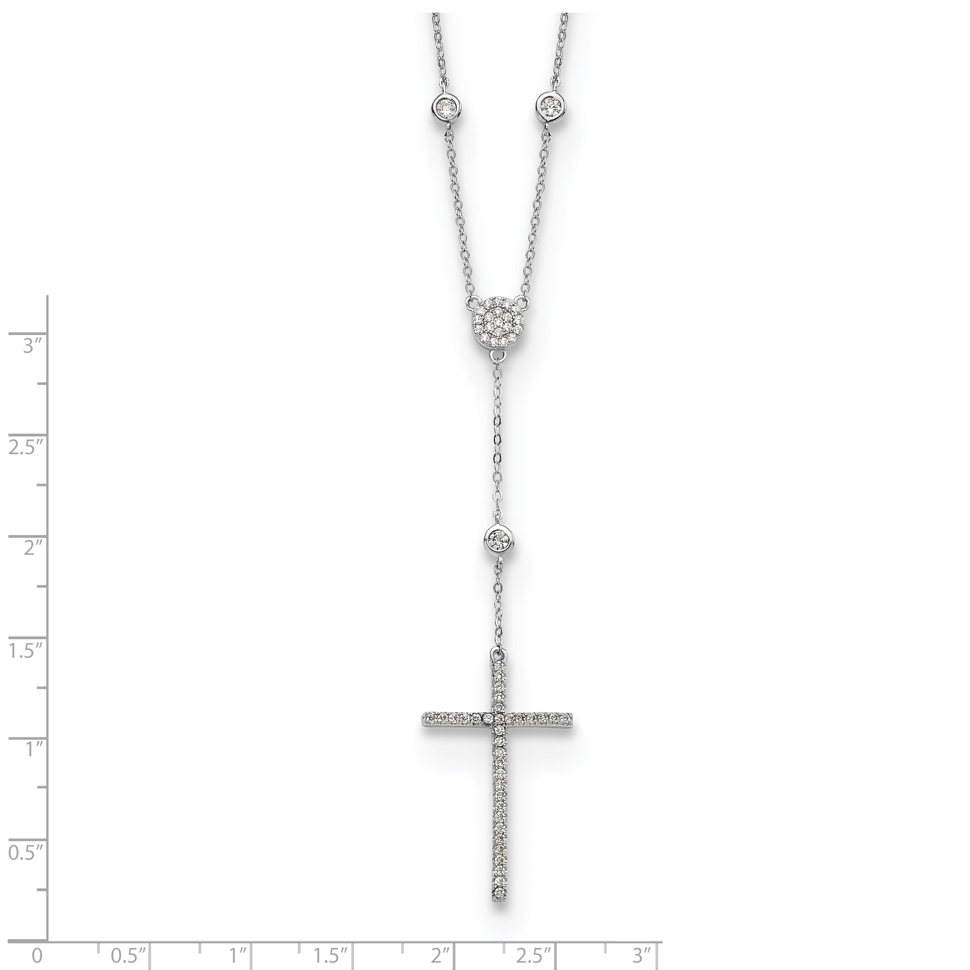 Sophia Jewelers Sterling Silver CZ Cross Pendant Necklace 18 Elegant Rhodium-Plated