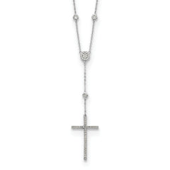 Sterling Silver Rhodium-plated CZ Cross Drop Necklace