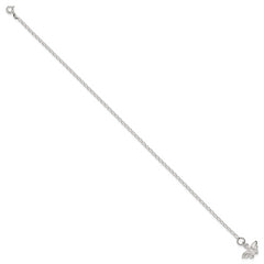 Sterling Silver 10inch Solid Polished Butterfly Anklet