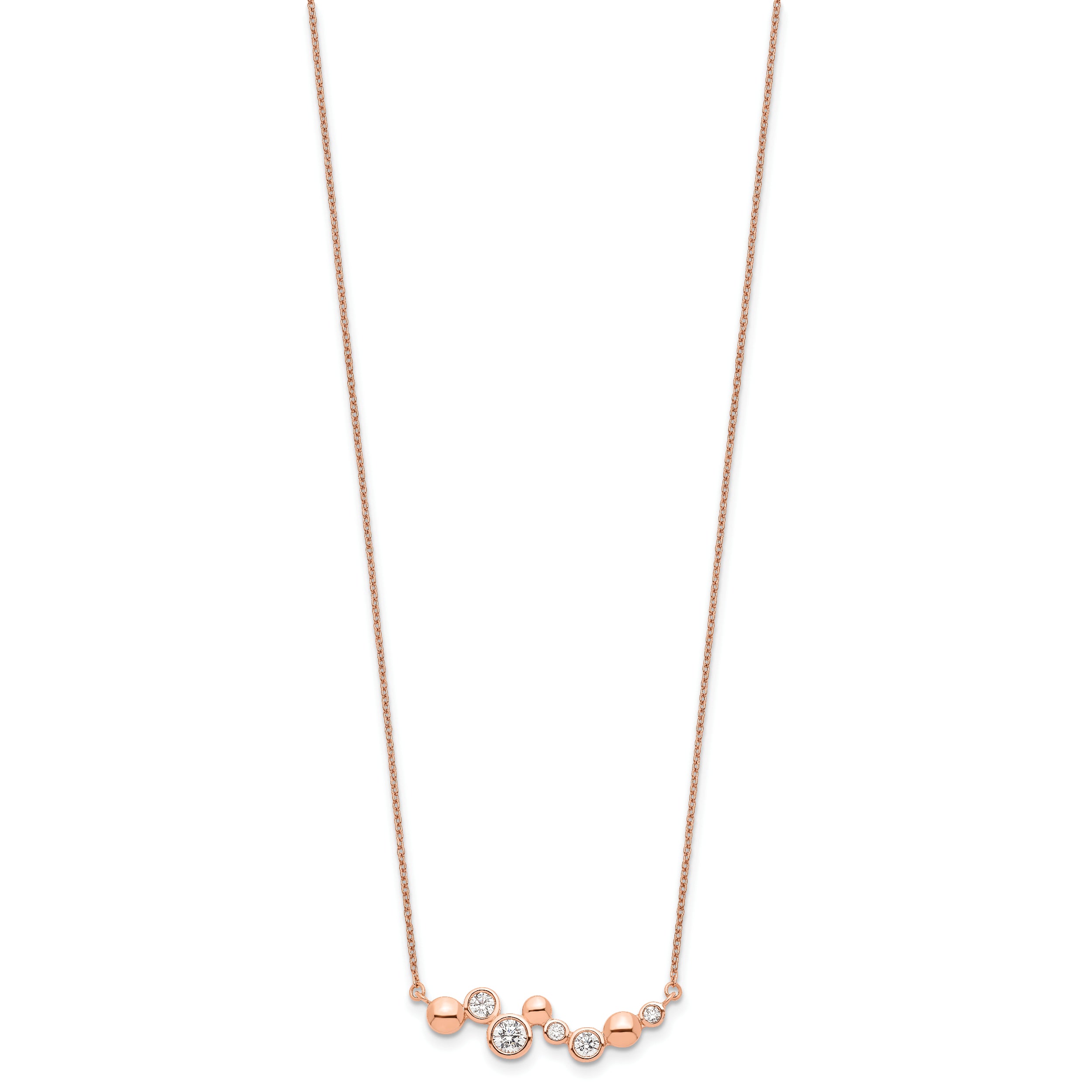 Sterling Silver Rose Gold-plated CZ w/1in ext Fancy Bar Necklace