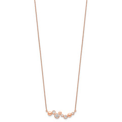 Sterling Silver Rose Gold-plated CZ w/1in ext Fancy Bar Necklace