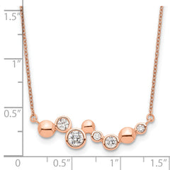 Sterling Silver Rose Gold-plated CZ w/1in ext Fancy Bar Necklace