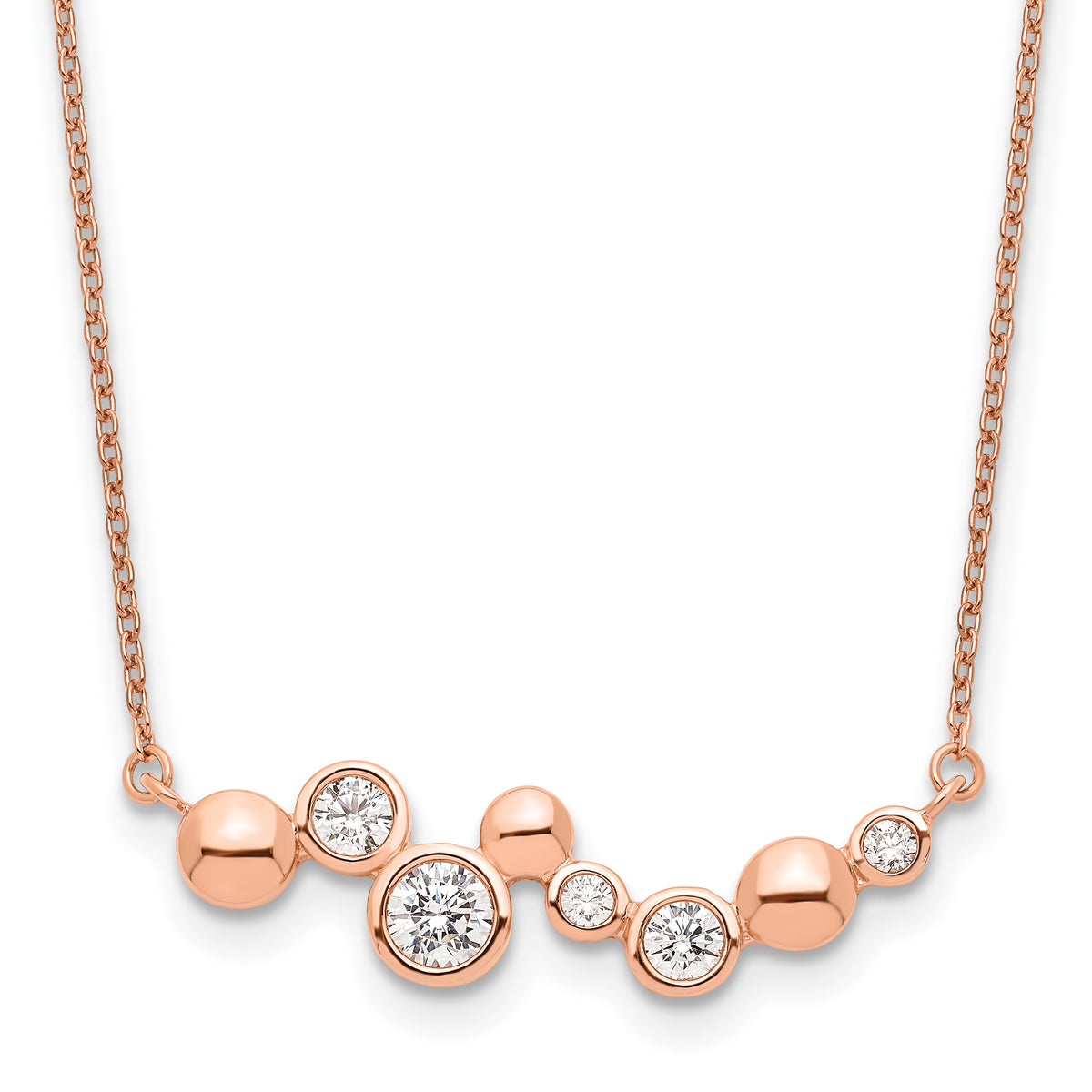 Sterling Silver Rose Gold-plated CZ w/1in ext Fancy Bar Necklace